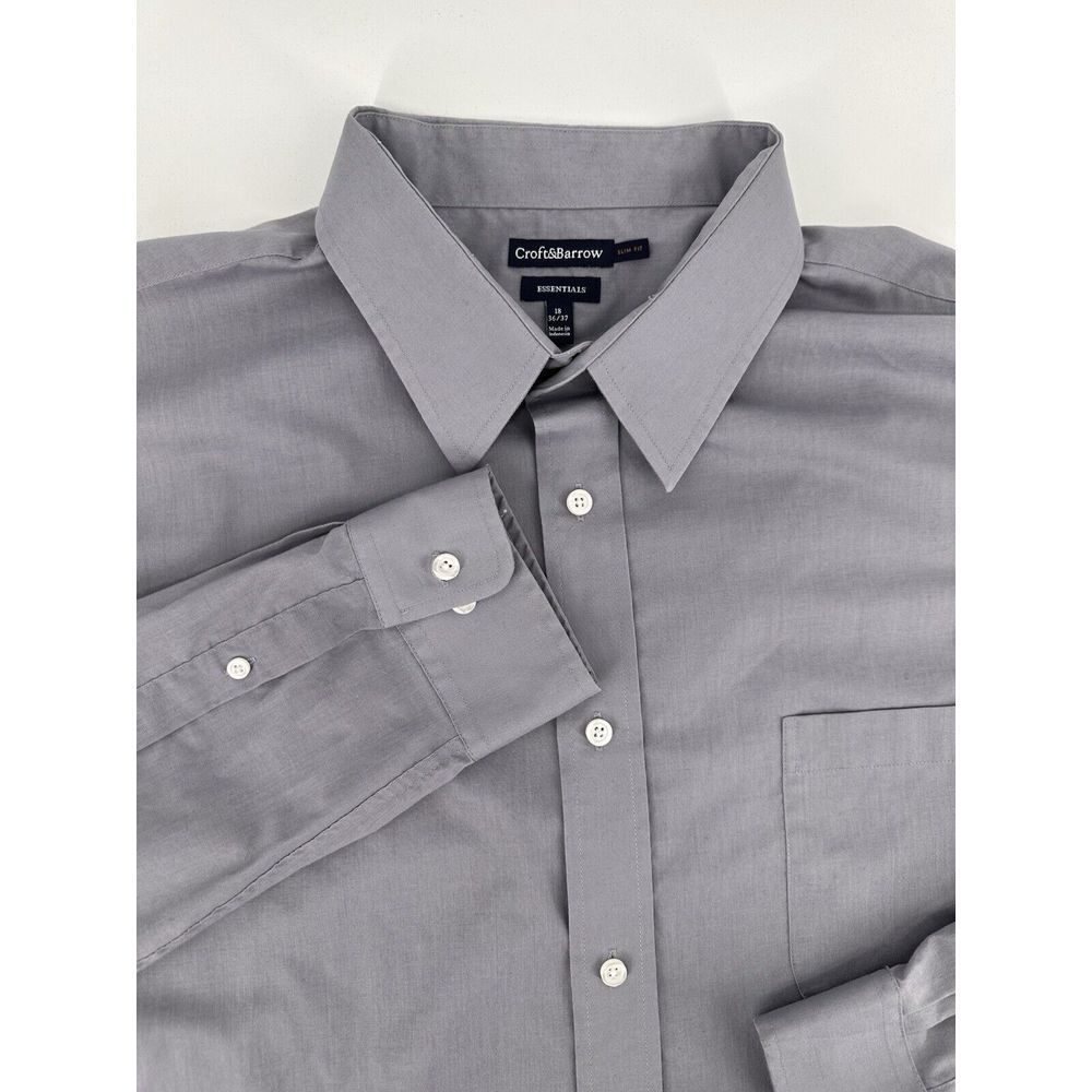 Croft & Barrow Essentials Slim Fit Dress Shirt Men's 18 (36/37) Long Sleeve Gray